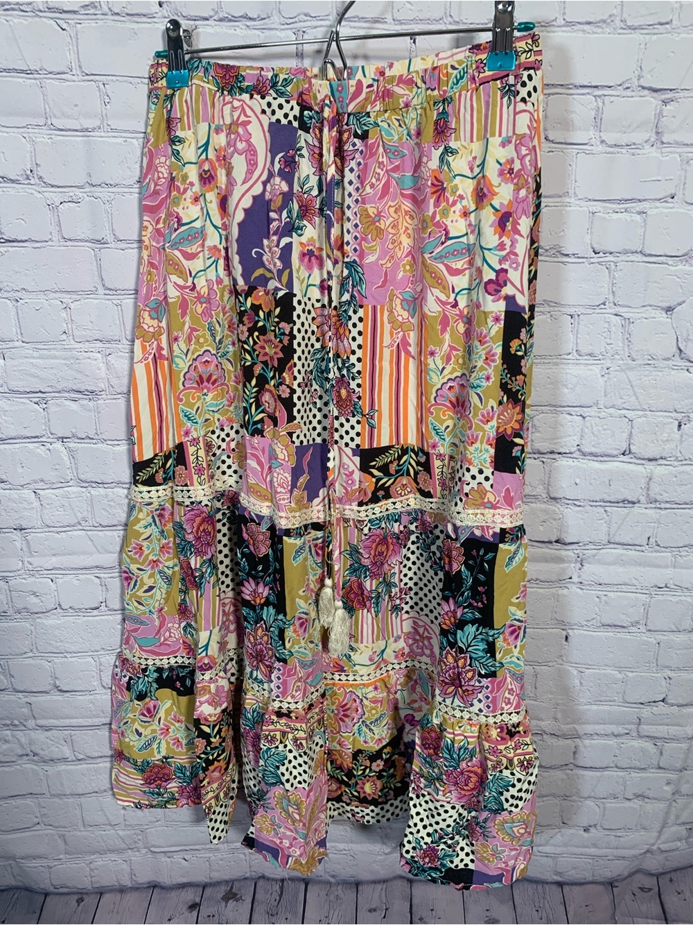 Indigo Rose Womens Patchwork Maxi Skirt Multi Size L Boho Festival Hippie
